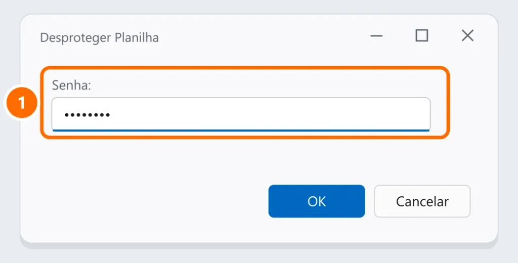Janela Desproteger Planilha pedindo a senha