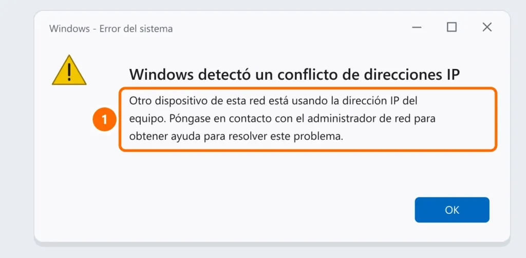 Aviso de Windows: Windows detectó un conflicto de direcciones IP, otro dispositivo usa la misma IP
