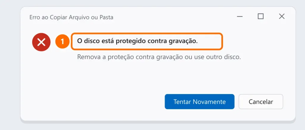 Erro do Windows ao copiar para o pen drive: o disco está protegido contra gravação