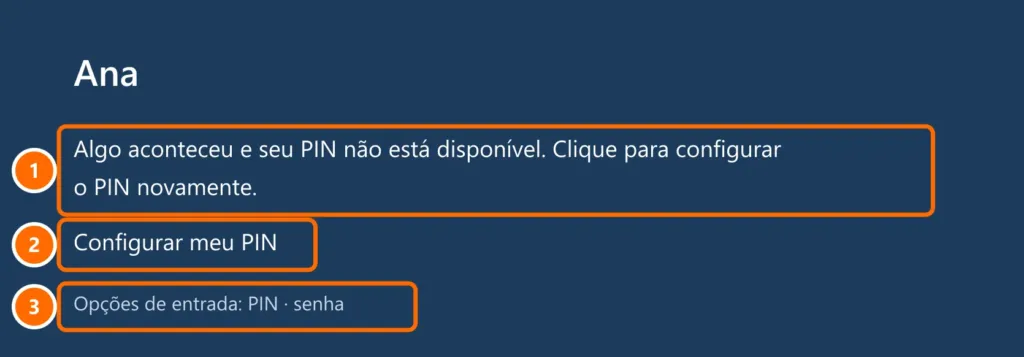 Tela de entrada do Windows com a mensagem Algo aconteceu e seu PIN não está disponível, o link Configurar meu PIN e as Opções de entrada destacados