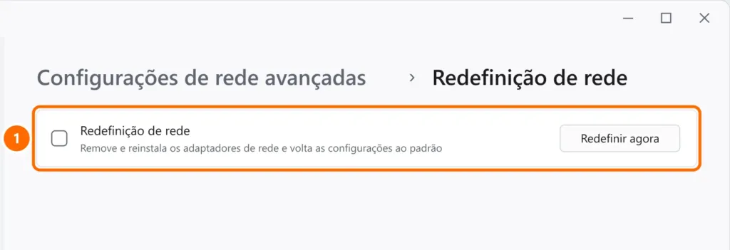 Tela Redefinição de rede do Windows 11 com o botão Redefinir agora destacado