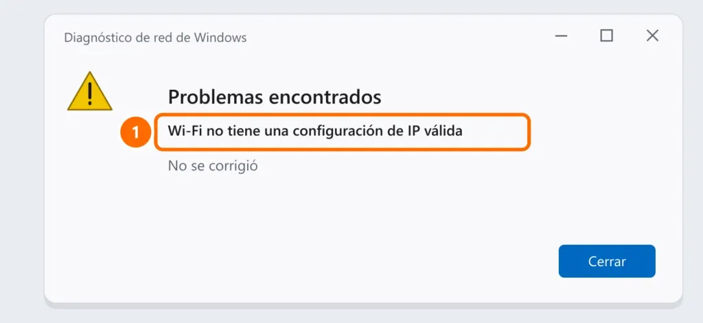Diagnóstico de red de Windows con el problema: Wi-Fi no tiene una configuración de IP válida, no se corrigió
